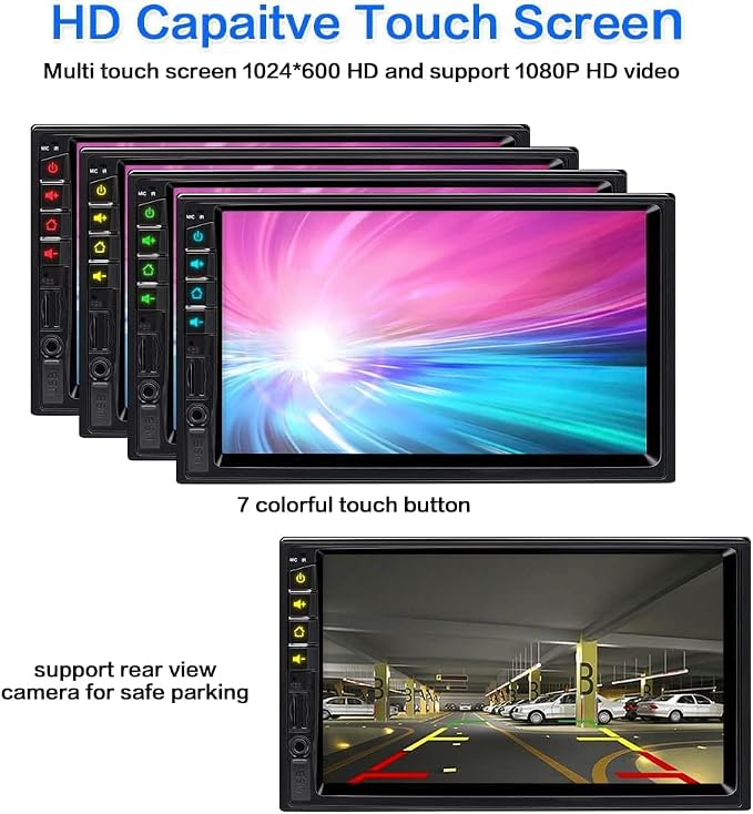 7 inch Double Din Car Stereo for Wireless Carplay & Android Auto with Voice Control,Bluetooth5.2 MirrorLink, Car Radio with Backup Camera,Touch Screen SWC/USB/SD AM/FM/AUX