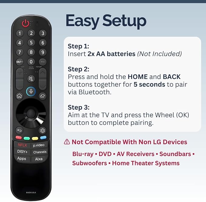 LG Magic Remote Control Replacement for 2019-2024 Smart TV Models - Easy Setup, Voice Control, Shortcut Keys - Works with LG OLED, QNED, NanoCell, UHD, WebOS, 4K/8K Smart TVs (MR19/20/21/22/23/24GA)