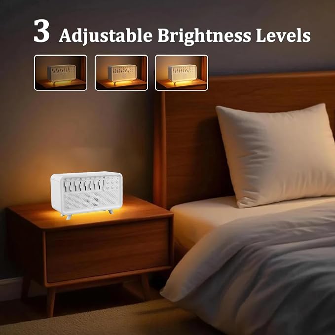 White Noise Sleep Sound Machine with 8 Nature Sounds, 3-Color Night Light, BT Speaker, 150ML Flame Aromatherapy Diffuser, 30/60/120 Min Sleep Timer, for Adults, Kids & Babies