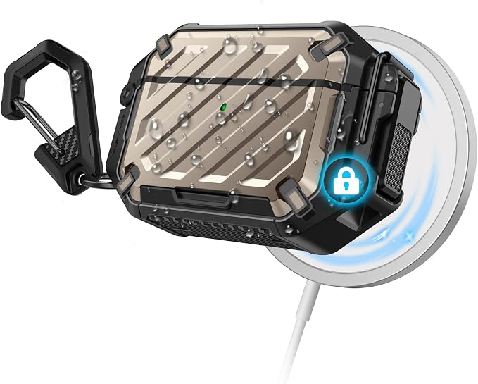 SUPCASE for AirPods Pro 3 Case with Lock & Carabiner, IP68 Waterproof, Compatible with MagSafe, Military-Grade Protection Anti-Scratch Hard Shell Cover for AirPods Pro 3rd Generation 2025, Desert