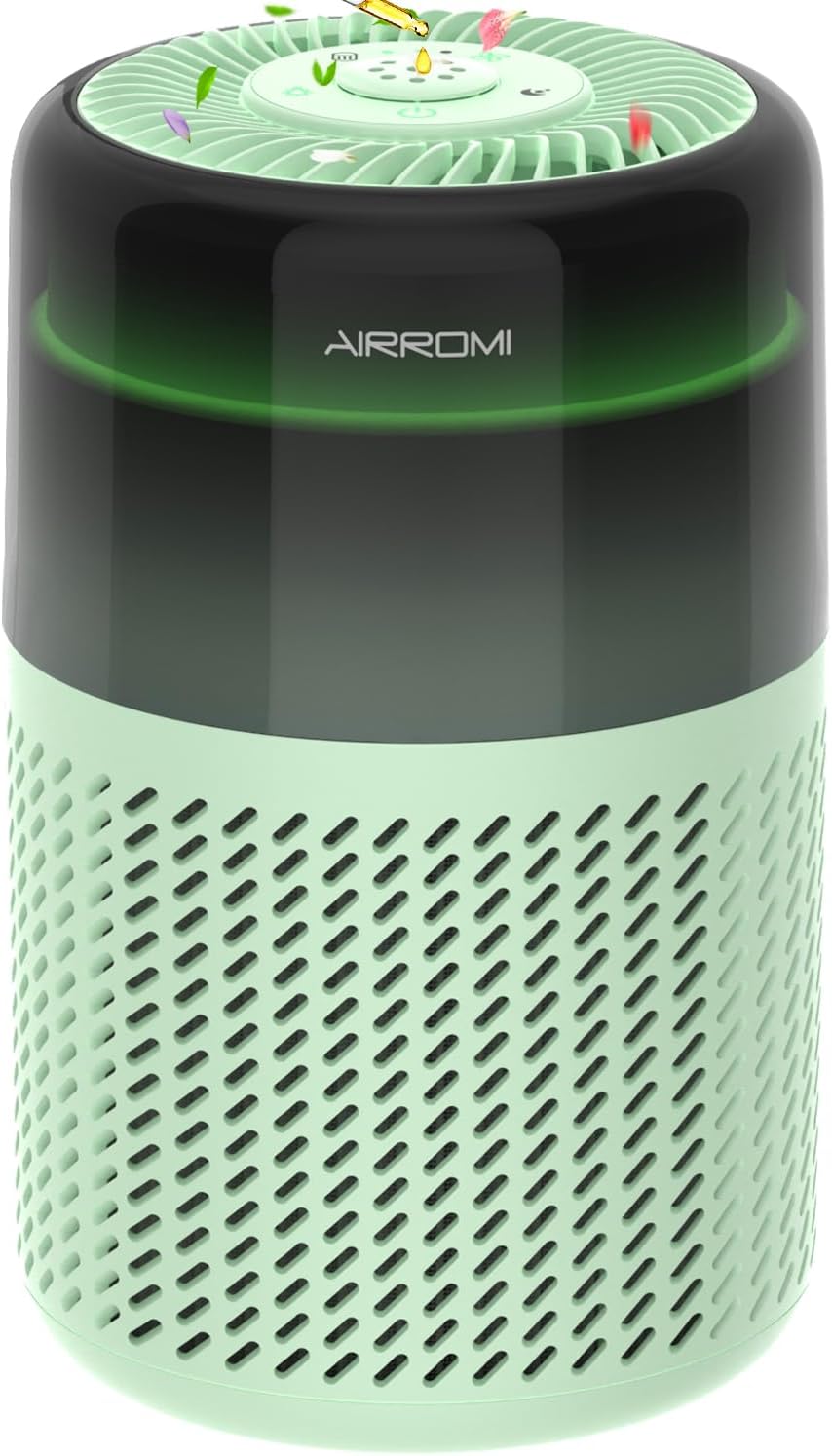 AIRROMI Air Purifier for Bedroom Home,HEPA Filter,Covers Upto 549 Ft²,Quiet 360°intake Air Cleaner with Fragrance ponge for Better Sleep,Night Light,Filters Smoke,Pet Dander,Allergies,Dust,A2005 Green