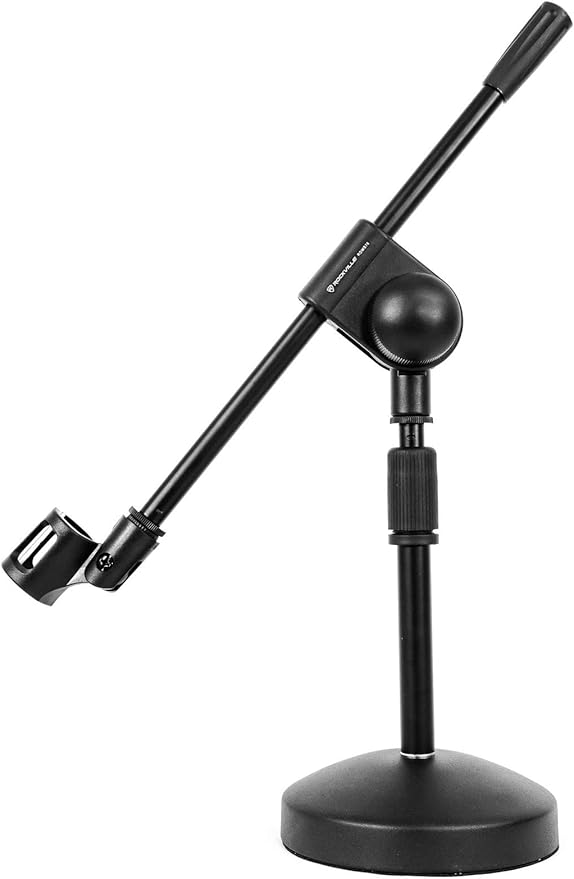 Rockville RDMS70 Desktop Microphone Stand with Boom Arm, Steel Round Base, Adjustable Height, Low Profile, Scratch-Resistant Finish, Anti-Slip Base, for Podcasting and Streaming