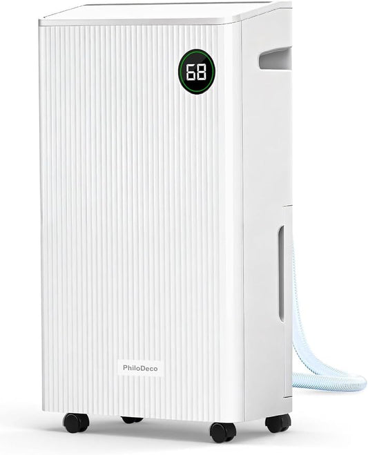 PHILODECO 4500 Sq.Ft Dehumidifier with Drain Hose Max 80 Pint, for Basement, Bathroom, Bedroom, Automatic Defrosting, Intelligent Humidity Control with 24HR Timer, Smart Quiet Dehumidifiers, White