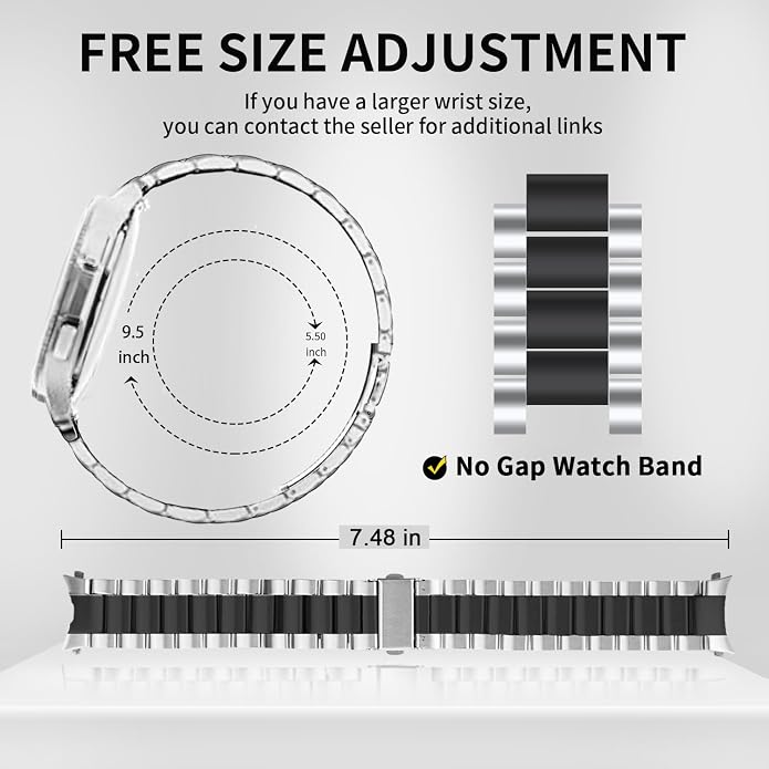 GOLDTOLUCK No Gap Stainless Steel Band Compatible with Samsung Galaxy Watch 8 7 6 5 4 Classic FE Pro Ultra 40mm 44mm 46mm 43mm 47mm 45mm 42mm Replacement Men Women Milanese Metal Elegant Casual