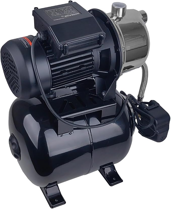 1.6HP Shallow Well Pump with Pressure Tank, 898GPH, 115V,Stainless Steel Automatic Water Booster Jet Pump, 157.5FT Centriffugal Pump for Home Garden Lawn Sprinkler Irrigation
