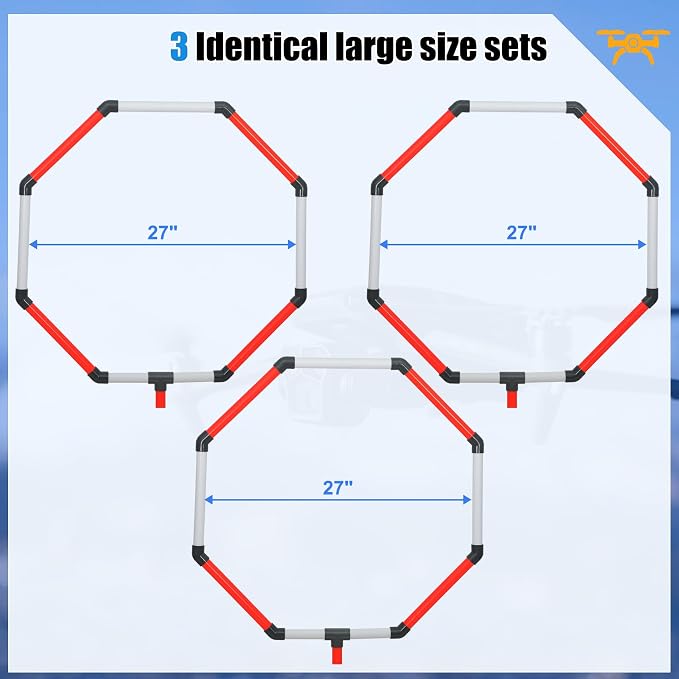 Drone Obstacle Course Kit, 3 Sets of 27” Hoop Size - Large-sized Loop for RC FPV Drone Beginners, Reducing The Risk of Collision, Portable Game Loop Gate System with Separate Storage Bag
