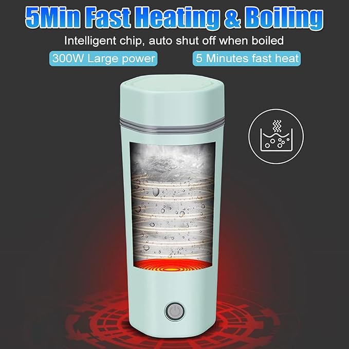 110V Electric Heated Travel Mug 350ML Smart Heating Water Bottle Leakage-free Portable Electric Kettles with 5 Minutes Fast Boiling/Anti-dry Protection for Coffee, Milk