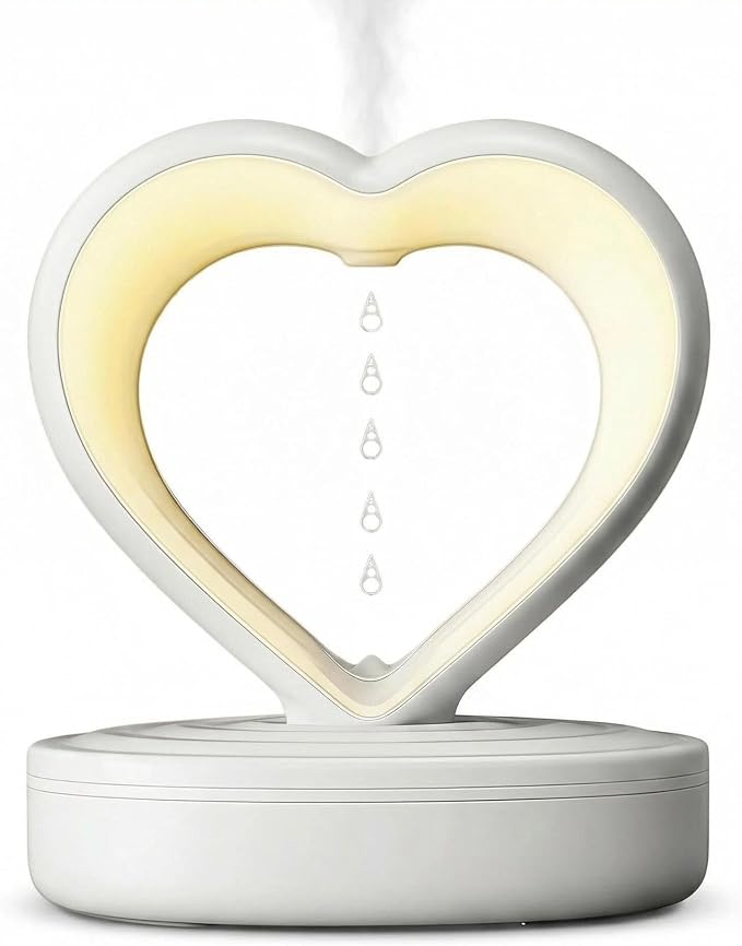 Anti-Gravity Humidifier for Bedroom & Office, 800ml Heart-Shaped Design with Floating Water Droplets, Cool Mist Humidifier for Home, Baby Room and Dry Skin Relief