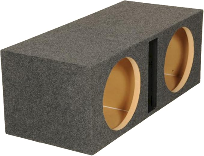 Q Power 2 Hole 12-Inch Vented Heavy Duty Subwoofer Enclosure with 1-Inch Thick MDF Face and Gold Tipped Spring Loaded Terminal Charcoal Grey