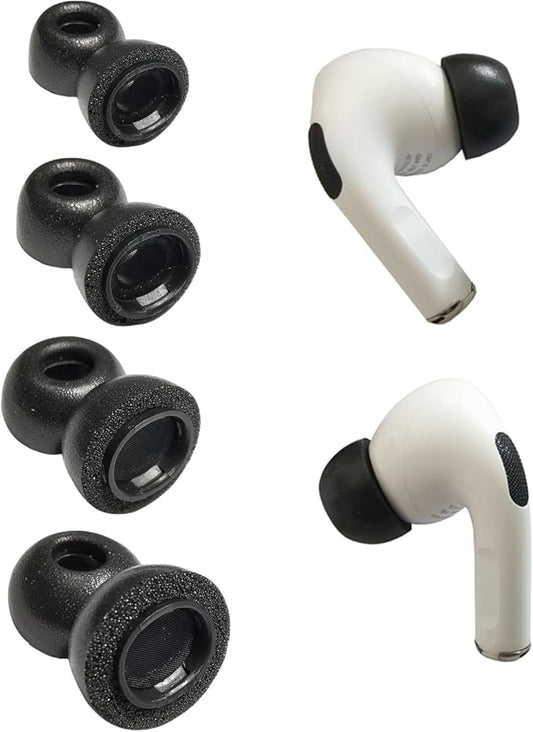 Memory Foam Ear Tips for AirPods Pro & AirPods Pro 2nd Gen, 4 Pairs XS/S/M/L Black, Anti-Slip Noise Isolation Replacement Tips Fit Charging Case with Storage Box