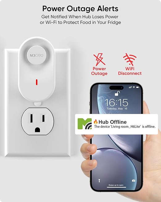 MOCREO WiFi Thermometer Freezer Alarm, Email Alert, App Notification, Data Record Export, No Subscription Fee, 2 Remote Wireless Temperature Sensors for Refrigerator, Freezer, Hot Tub