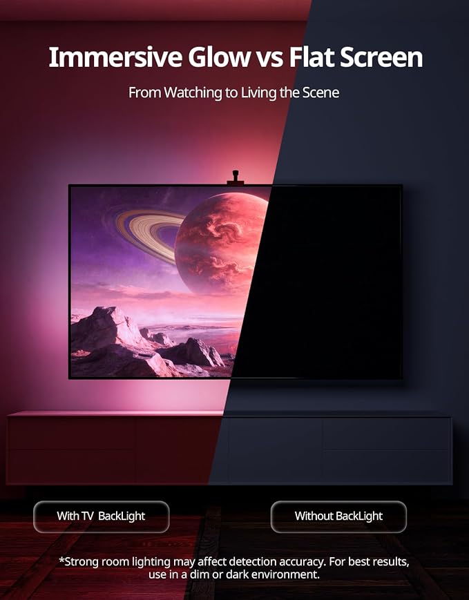 Ailofy Smart TV LED Backlight with Camera for 75-85 inch Screens, 16.4ft LED Strip Lights Sync to Screen& Music, Color Changing Lights for TV Compatible with Alexa & Google Assistant, App Control