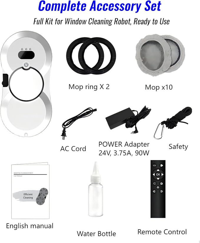 Iopsk Window Cleaning Robot, Automatic Window Cleaner with Water Spray, 5600Pa Suction, 3.0 Path Planning, Remote Control, for Indoor Outdoor Windows Glass Tiles Door