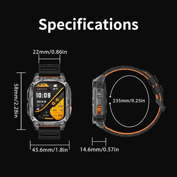 MIDDOW Military Smart Watch for Men (Answer/Make Calls), 2.01" Fitness Tracker with Flashlight/60 Days Battery/Heart Rate/Sleep Monitor/IP68 Waterproof/100+ Sports Modes for Android iOS (2 Bands)