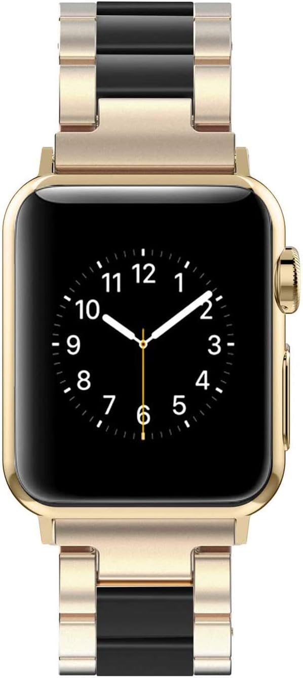 Wearlizer Compatible with Apple Watch Band 38/40/41/42mm Womens, Stainless Steel Wristbands Scrub Gold Resin Replacement Classic Bracelet Clasp iWatch Series 11 10 9 8 7 6 5 4 3 SE/Ultra 3 2 1/Sport