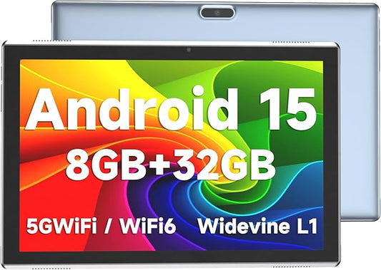 ZZB 10 inch Tablet Android 15 Tablet PC, 10.1" Android Tablets DDR4 8GB RAM 32GB ROM 2MP+8MP Dual Camera 5G WiFi-6 BT Support 1TB Expand 10 in IPS 6000mAh Battery Powerful Performance Tablets (Blue)