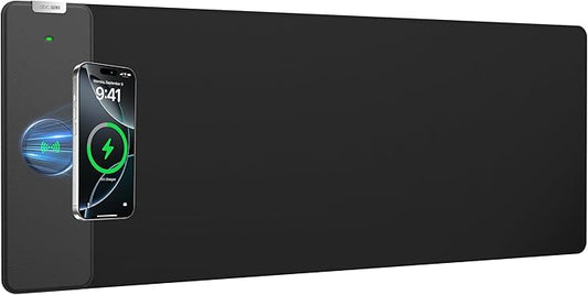 2-in-1 Mouse Pad with Magnetic Wireless Charging, 31.5"x11.8" Large, Waterproof Smooth Surface, Non-Slip Base, No Adapter, Black