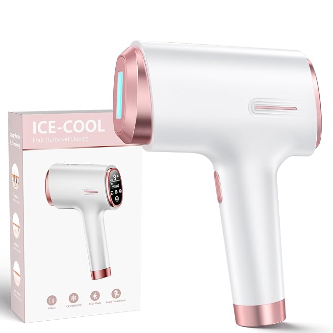 Finequin Laser Hair Removal for Women & Men, 45°F Ice-Cooling Contact, Safe & Virtually Painless Alternative to Salon IPL Hair Removal Device, Long-Lasting Hair Removal from Home, with Razor & Glasses
