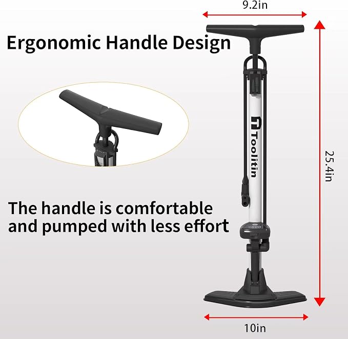 TOOLITIN Bike Pump with Precision Digital Pressure Gauge,Floor Bicycle Tire Pump Compatible with Presta and Schrader Valve, Air Pump for Bicycle, Balls, Scooter, etc.