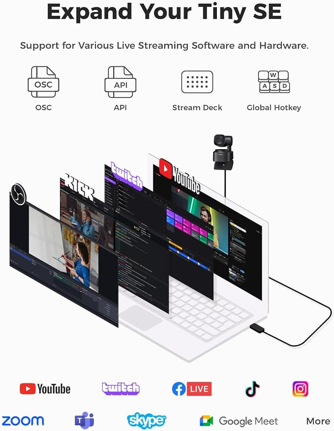 OBSBOT Tiny SE 1080P 100FPS Webcam for PC, AI Tracking PTZ Streaming Camera with 1/2.8" Sensor, Gesture Control, Dual ISO, Staggered HDR, Web Camera for Desktop Computer, Laptop, Meeting, Video Calls.