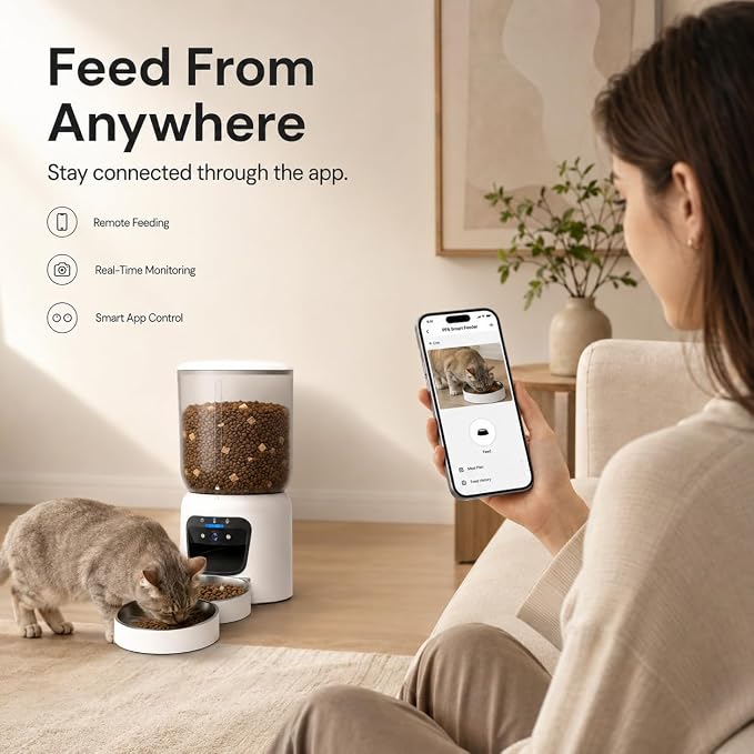 Automatic Cat Feeder with 2K Camera, Smart Pet Feeder with App Control for Cats & Small Dogs, 6L WiFi Automatic Dog Feeder with Night Vision, 2-Way Audio & Motion Alerts