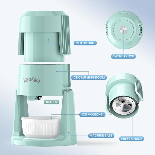 Professional Shaved Ice Machine: RX03 Electric Snow Cone Maker & ICEE Machine for Home, 60W Power, 120V Universal Voltage, Create Fluffy Ice Snow Cones, Slushies and Frozen Treats-Green (Green)