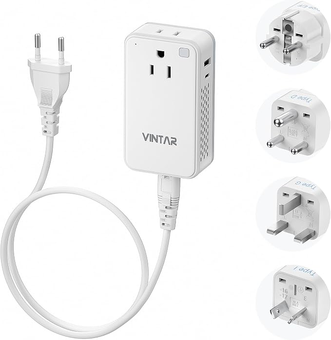 Mini 220V to 110V Converter for European Travel, VINTAR 200W Universal Travel Adapter Voltage Converter US to Europe, International Step Down Power Converter Adapter Combo for EU UK AUS India