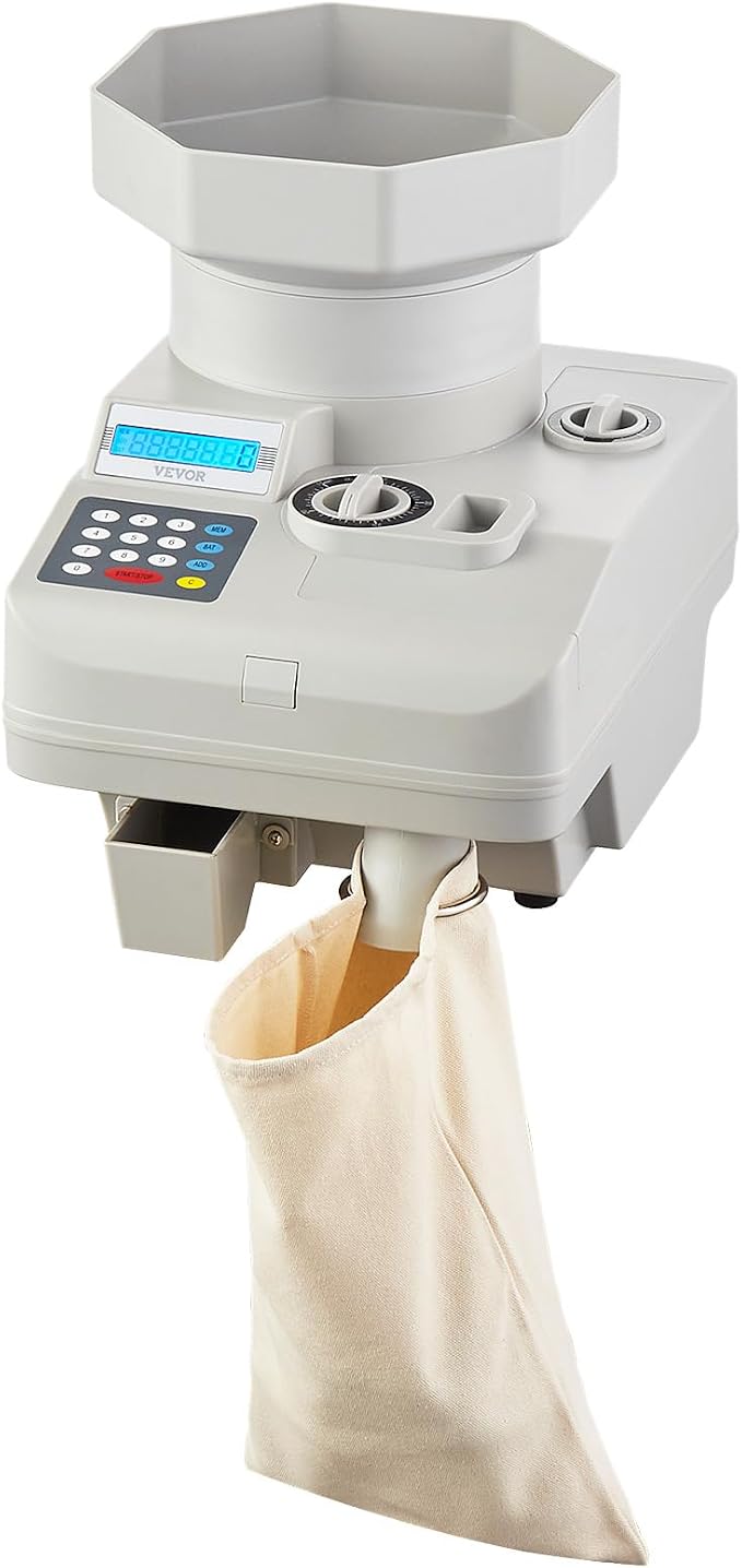 VEVOR High Speed Coin Counter, Professional Coin Sorter with Anti-Jam Tech, 1300 Coins/Min Counting Speed, 11000 Coins Hopper Capacity, Suitable for International Coins and Tokens
