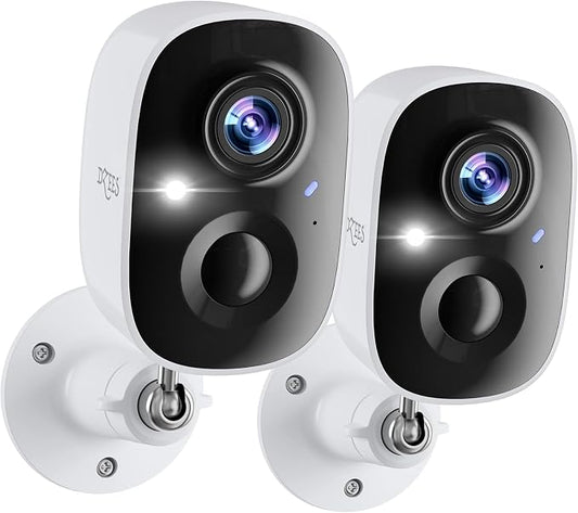 Dzees Outdoor Camera Wireless, 2K Battery Powered WiFi Surveillance Camera for Home Security System with Siren Alarm & Spotlight, Motion Detection, Color Night Vision, IP65 Waterproof Cloud/SD-2-Pack