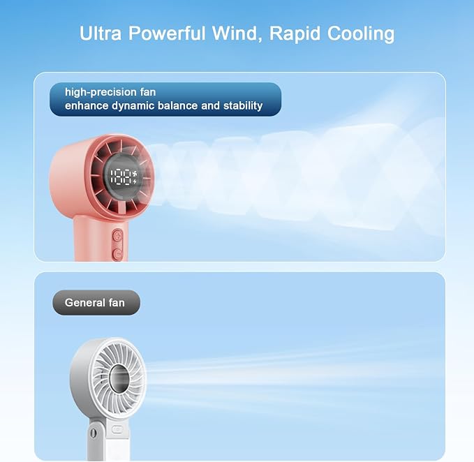 Portable Handheld Turbo Fan, Strong Wind Cute Mini Personal Fan, 120 Levels Infinite Speed, 4000mAh Rechargeable Hand Held Fan for Beach Travel Cruise Camping Office Lash Makeup for Women Girls, Pink