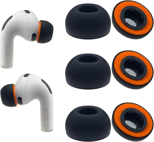 Klowcok Replacement Memory Foam Ear Tips for AirPods Pro 3 Silicone Shield, Compatible with AirPods Pro3 3rd Generation 2025, Fit in The Charging Case, 3 Pairs Black (Large)
