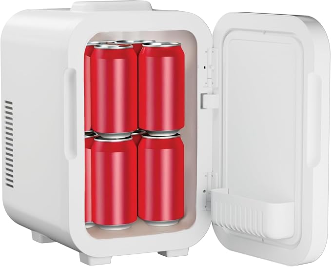ELLE 8L Mini Cooler Fridge with LED Makeup Mirror for Skincare & Cosmetic Storage Cooler & Warmer Removable Shelf Carrying Handle AC DC Power Options Small Refrigerator for Bedroom Car Office White