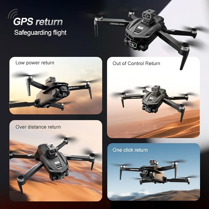 FPV Drone with 4K UHD Camera for Adults, V168 Pro Max GPS Drone with 360° Obstacle Avoidance Brushless Motor RC Drone with 4.5" HD Screen on Controller, Auto Return Altitude Hold Follow Me Headless Mode, Optical Flow Hover Foldable RC Quadcopter with S...
