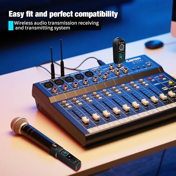 Upgrade 2.4GHZ Wireless XLR Transmitter and Receiver, Built-in Rechargeable Lithium Battery for Dynamic Microphone,Audio Mixer,Electric Guitar Bass (D 1 Receiver + 2 emitter)