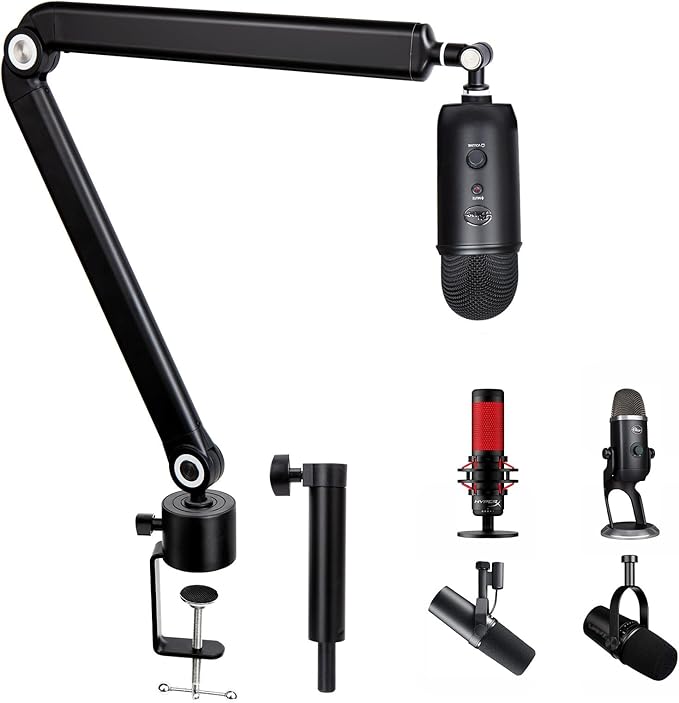 Blue Yeti Boom Arm with Extension Tube - Mic Boom Arm Compatible with HyperX QuadCast, Weighted Metal Height adjustment Mic Arm for QuadCast,Blue Yeti,Shure MV7,Rode and Most Gaming Mic By SUNMON