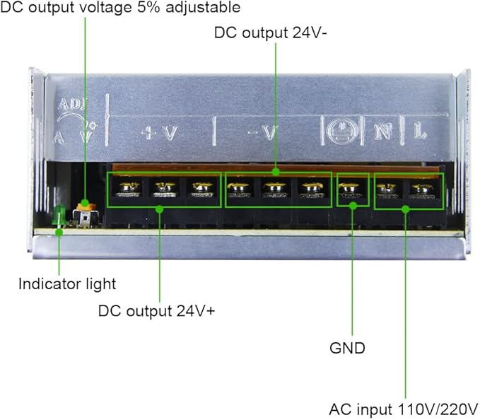 ALITOVE DC 24V 15A 360W Power Supply Universal Regulated Switching Transformer Adapter LED Driver 110V/220V AC Input for LED Strip CCTV Radio