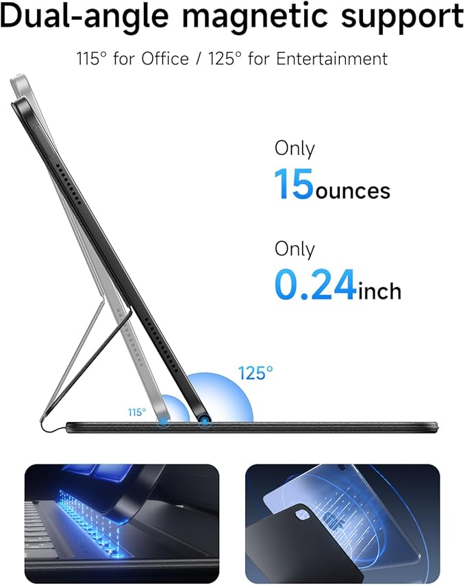 HOU Slim Bluetooth Keyboard Case for 2025 11th-Gen iPad (A16) & 2022 10th-Gen iPad, Smart Folio, Magnetic Stand with 2 Ergonomic Tilt Angles, Recyclable Synthetic Leather, Long-Life Battery, Black