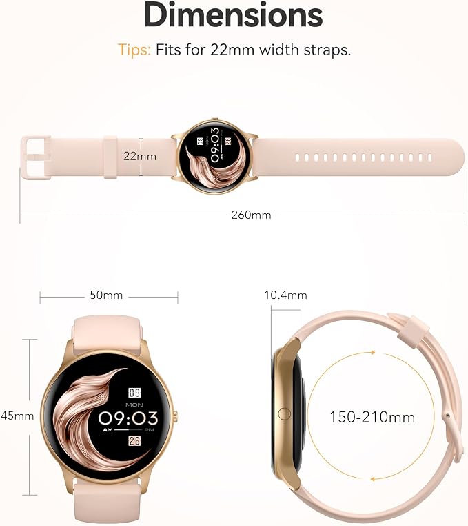 AGPTEK Smart Watch for Women, 5ATM Waterproof Smartwatch for Android and iOS Phones, Fitness Tracker Watch with 100+ Sports Modes, Heart Rate Monitor Pedometer Sleep Monitor, Pink | for Android and iOS Phones, Fitness Tracker Watch with Heart Rate Moni...