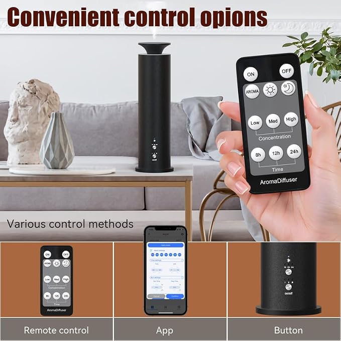 Waterless Diffuser Machine Scent Air Machine Covers 1800 Sq Ft for Home Diffusers Essential Oil Diffusers Studio Scent Diffuser Large Room Fragrance App Remote Control Capacity 3.5 Oz Ancient Silver