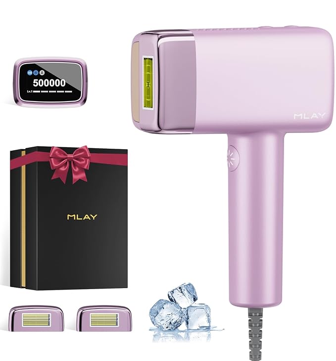 MLAY IPL Laser Hair Removal, Hair Removal Device with Ice Cooling Painless Hair Removal for Women & Men, Permanent Hair Removal at Home for Arms Armpits Face Legs Bikini Line, 5 Energy Levels, 2 Heads
