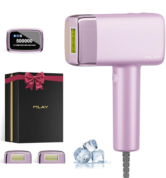 MLAY IPL Laser Hair Removal, Hair Removal Device with Ice Cooling Painless Hair Removal for Women & Men, Permanent Hair Removal at Home for Arms Armpits Face Legs Bikini Line, 5 Energy Levels, 2 Heads