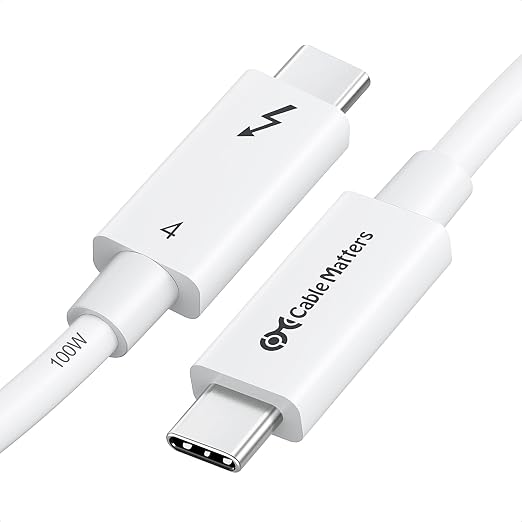 Cable Matters [Intel Certified] 40Gbps Active Thunderbolt 4 Cable 6.6 ft with 100W Charging and 8K Video, White - Fully Compatible with USB C/USB-C, USB4, and Thunderbolt 3