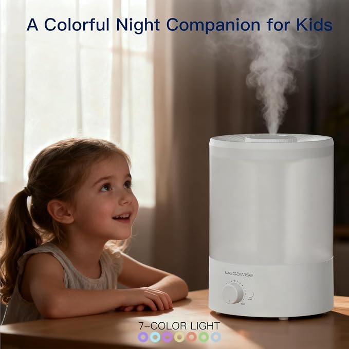 MEGAWISE 2 pack 3.5L Ultrasonic Cool Mist Humidifier – Top-Fill, Essential Oil Diffuser, Quiet Operation, Night Light, Auto Shut-Off for Home & Office (2)