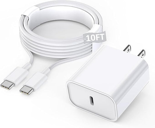 USB C iPad Fast Charger for iPad Pro 13/12.9/11 in 2025/2024/2022/2021/2020/2018,iPad Air 4th/5th Gen,Mini 6th/A17 Pro,iPad 10/A16,20W Wall Fast Charger Block with Extra Long 10FT USB C to C Cable