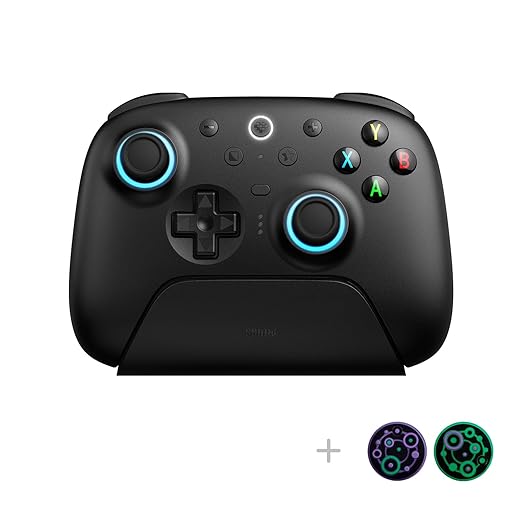 8Bitdo Ultimate 2 Wireless Gaming Controller with TMR Joysticks, Switchable Hall Effect/Tactile Triggers, 8Speed Wireless Tech, Charging Dock, RGB Fire Ring for PC & Android - Black