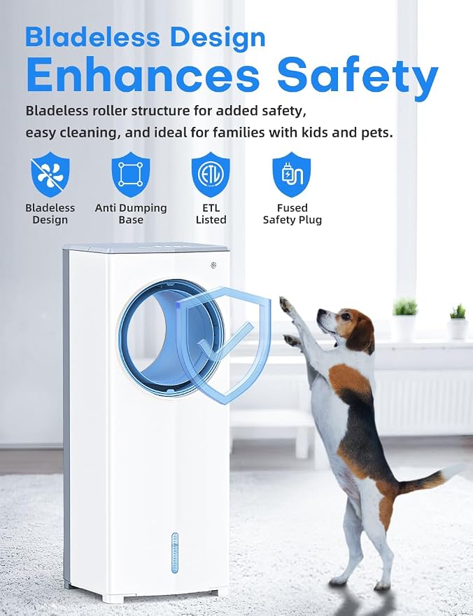 Windowless Air Conditioner, 27" Bladeless Evaporative Air Cooler with 4 Modes & 3 Speeds, Double Tanks, 4 Ice Packs, 25FT Remote,7H Timer, Portable Swamp Cooler Air Conditioner No Window Needed