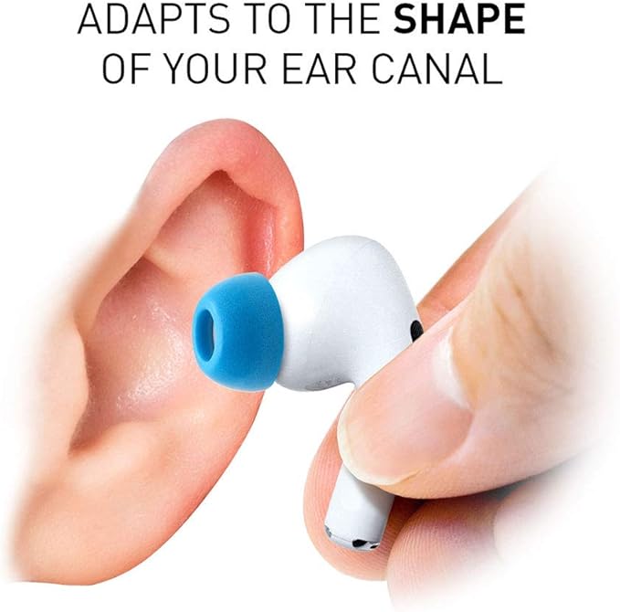 Eartune Fidelity UF-A Memory Foam Tips for AirPods Pro (1st & 2nd Gen) – Built-in Wax Guard, Enhanced Comfort, Secure Fit, Rich Bass, Case-Compatible – 3 Pairs - Small, [Blue]
