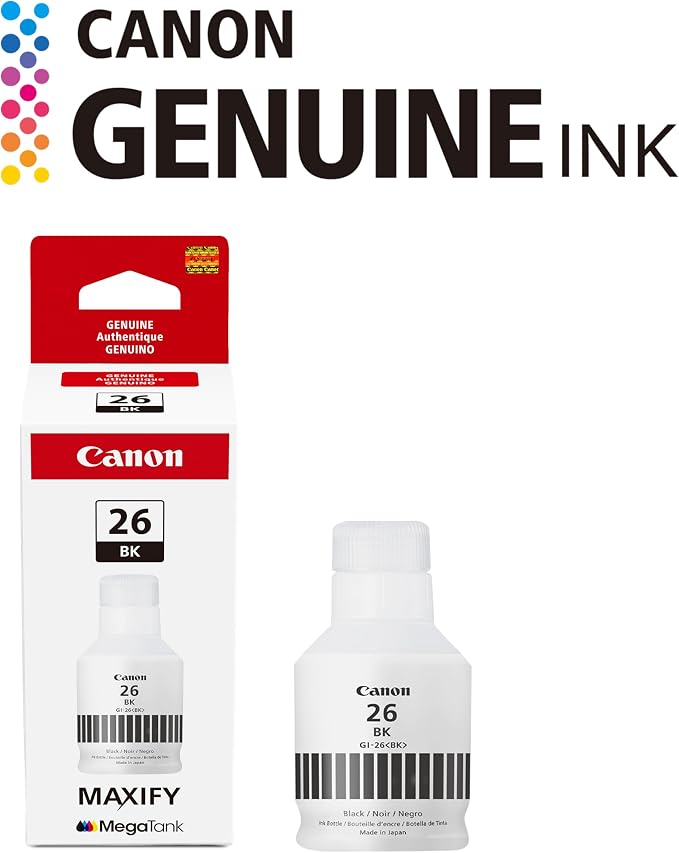 Canon GI-26 Black Ink Bottle, Compatible to GX7020 and GX6020 Supertank Printers (Pack of 2)