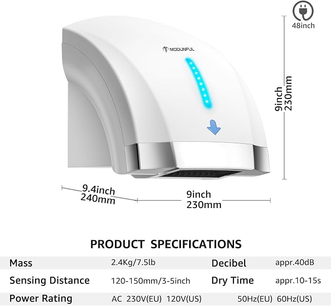 modunful Commercial Hand Dryer & Soap Dispenser Set for Bathrooms