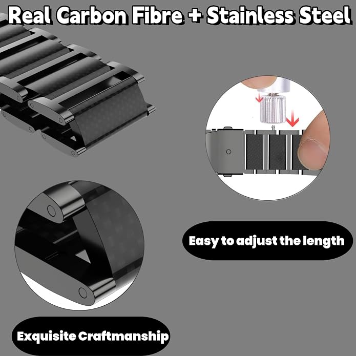 iiteeology Carbon Band Compatible with Apple Watch 49/46/45/44/42mm 42 Series 11/41/40/38mm, Women Men Light Genuine Carbon Fiber Band for iWatch Ultra 3/2/Series 11-1